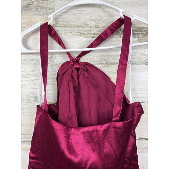 Lulus womens small Devotion to Love Wine Satin One-Shoulder Maxi Dress wine red - Picture 4 of 6